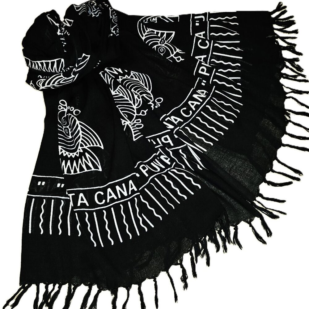HP🔥 PUNTA CANA B&W WRAP w/ FISH MOTIF from DOMINICAN REPUBLIC--GREAT BEACH VIBE